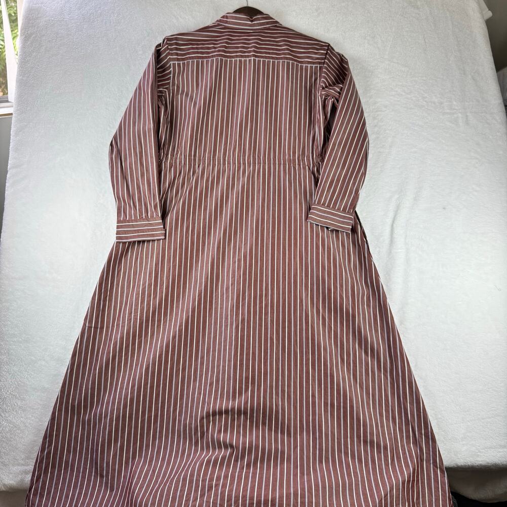 Uniqlo Striped Shirt Dress Small Brown White Long Sleeve Button Front Midi Dress - Picture 4 of 13